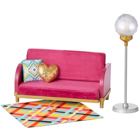 American Girl SOFA COUCH LAMP Community Center Doll Furniture Set Rug Pillow BOX - Picture 4 of 16